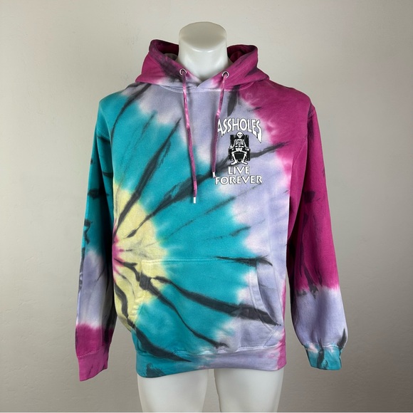 A$$holes Live Forever Men’s Tie-Dye Skeleton Graphic Hoodie - Picture 2 of 8